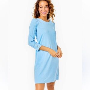 Lilly Pulitzer Solia UPF 50+ Dress Heathered Frenchie Blue Small Pockets EUC